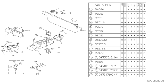 1989 Subaru Justy Right Sun Visor Assembly Diagram for 792008380