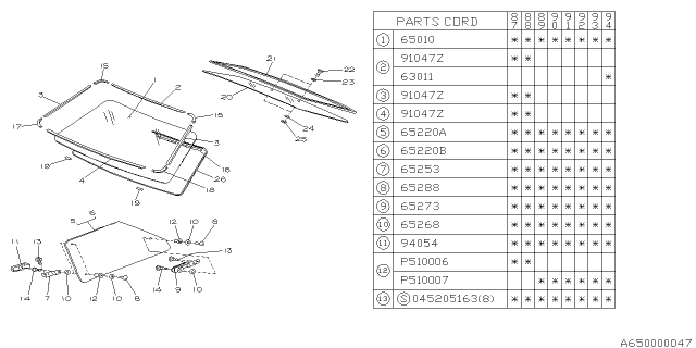 1988 Subaru Justy Front Window Glass Diagram for 765012950