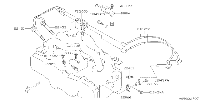 2005 Subaru Impreza STI Knock Sensor Assembly Diagram for 22060AA100