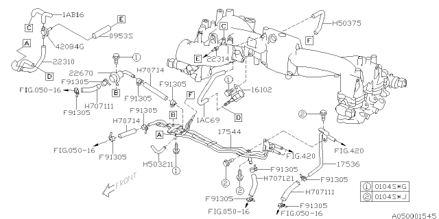 2006 Subaru Impreza STI Fuel Pressure Regulator Diagram for 22670AA252