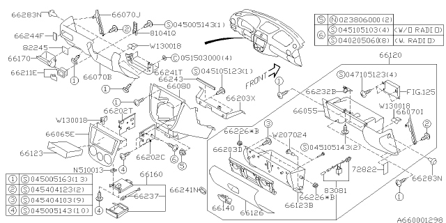 2004 Subaru Impreza Ash Tray Assembly Instrument Panel Diagram for 66160FE010