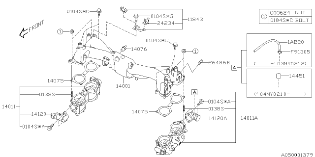 2007 Subaru Impreza WRX Manifold Complete Intake Diagram for 14001AB930