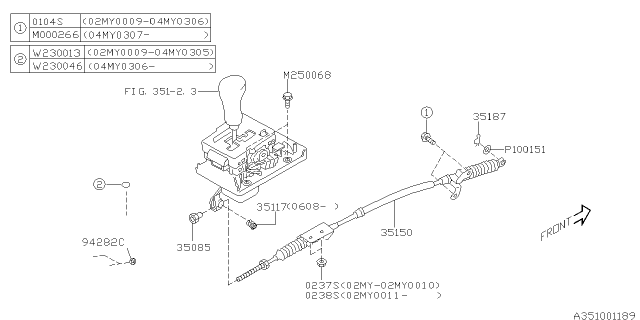 2004 Subaru Impreza STI Automatic Transmission Shifter Cable Diagram for 35150FE000