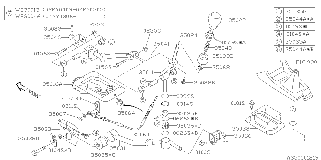 2006 Subaru Impreza STI Lever Complete Gear Shift Diagram for 35011FE020
