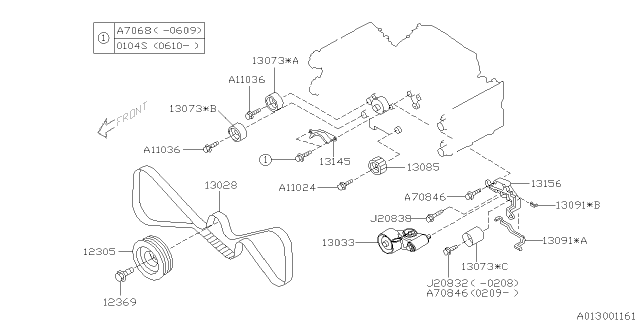 2003 Subaru Impreza IDLER Complete Belt Diagram for 13073AA200