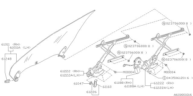1996 Subaru Impreza Front Door Parts - Glass & Regulator Diagram