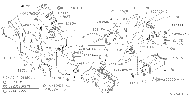 2001 Subaru Impreza Fuel Filler Cap Assembly Diagram for 42032AC040