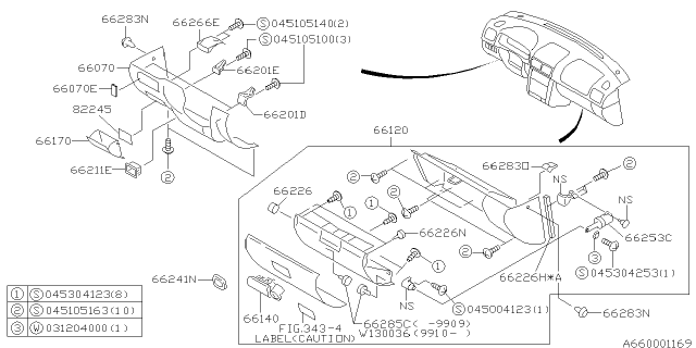 2000 Subaru Impreza Bracket Diagram for 66201FC110
