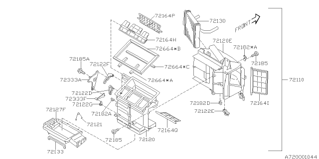 2001 Subaru Impreza Heater Core Diagram for 72130FA021