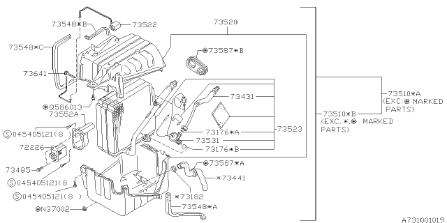 1994 Subaru Impreza EVAPORATOR Assembly Diagram for 73520FA100