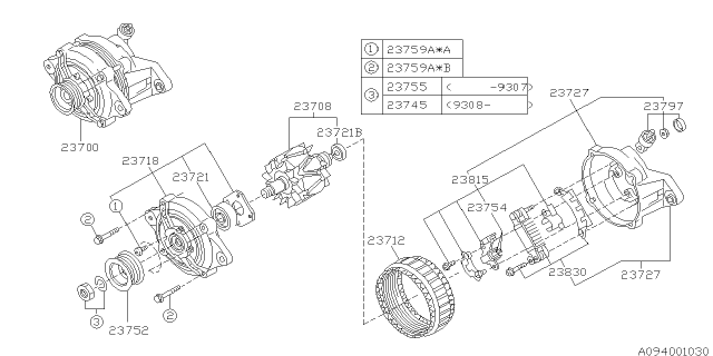 1993 Subaru Impreza Alternator Assembly Diagram for 23700AA202
