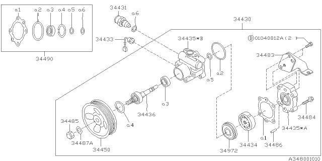 1998 Subaru Impreza Power Steering Pump Assembly Diagram for 34411AC080