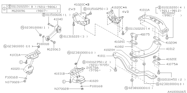 2001 Subaru Impreza Front Cross Member Complete Diagram for 41021FA150