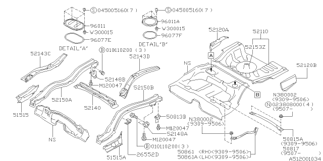 2001 Subaru Impreza Cross Member Complete Diagram for 52140FA042