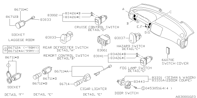 2000 Subaru Impreza Cigarette Lighter Plug Diagram for 86712FA030