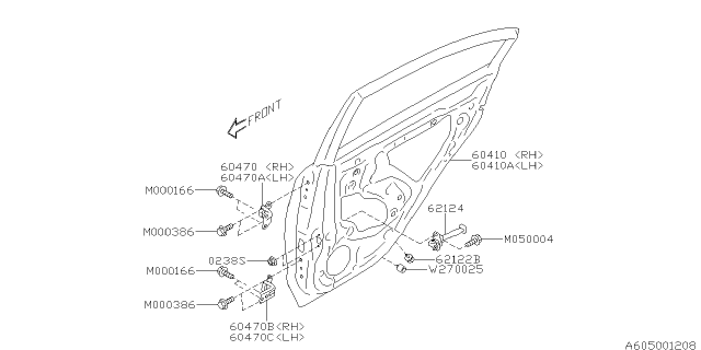 2019 Subaru WRX Checker Assembly Rear Door Diagram for 62124FJ001