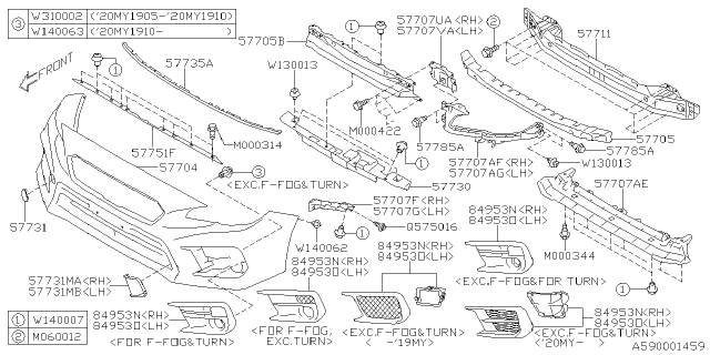 2020 Subaru WRX Bracket Upper Complete RH Diagram for 57707VA050