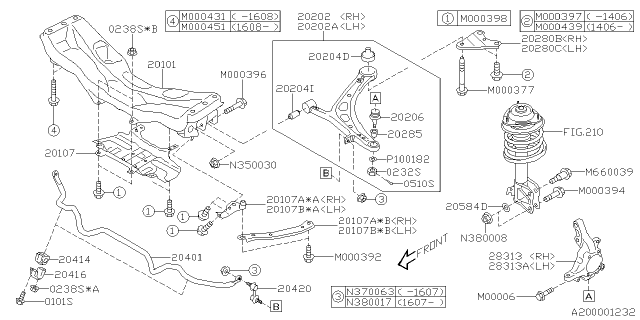 2017 Subaru WRX Boss Transverse Link Diagram for 20216FA000