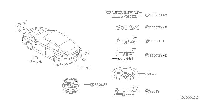 2018 Subaru WRX STI Letter Mk Rear SBR AWD Diagram for 93079FJ050