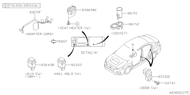 2020 Subaru WRX STI Switch - Instrument Panel Diagram 3