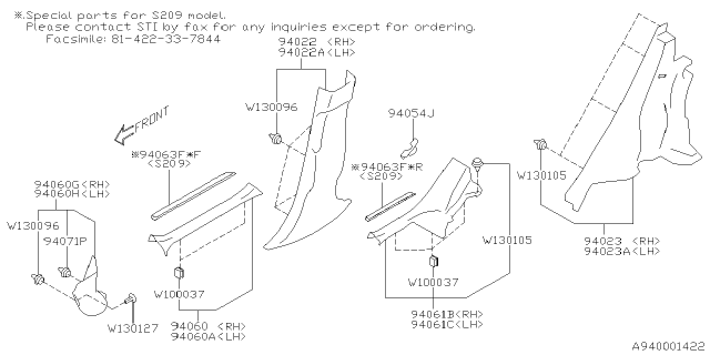 2019 Subaru WRX Trim Panel C Pillar Rear LLH Diagram for 94043FJ012VH