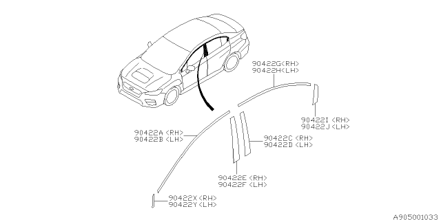 2018 Subaru WRX STI Tape Rear Door SASH LH Diagram for 90422VA011