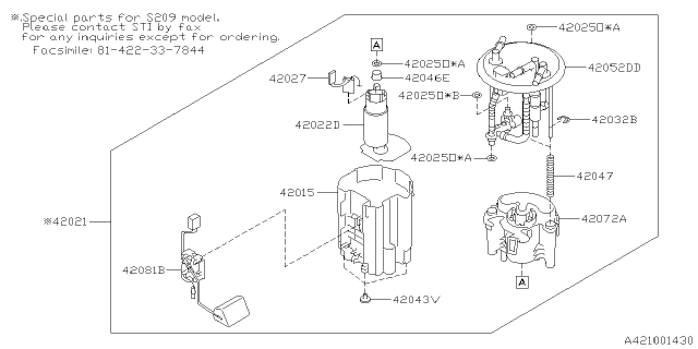 2018 Subaru WRX STI Fuel Main Gauge Sending Unit Diagram for 42081VA000