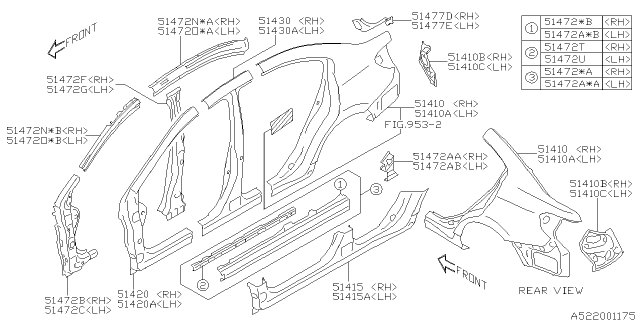 2015 Subaru WRX STI Quarter Panel Rear End CPLRH Diagram for 51445VA0009P