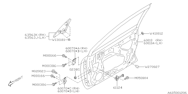 2015 Subaru WRX STI Checker Assembly Door Front Diagram for 61124VA000