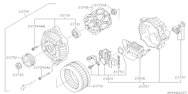 2009 Subaru Impreza WRX Alternator Assembly Diagram for 23700AA521