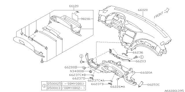 2009 Subaru Impreza STI Panel Complete Instrument Lower U4 Diagram for 66055FG030JC