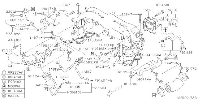 2008 Subaru Impreza WRX Gasket Intake Manifold Diagram for 14035AA421