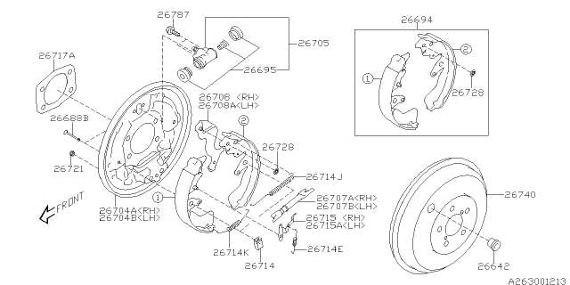 2009 Subaru Impreza STI Brake Shoe Repair Kit Rear Diagram for 26694FG010