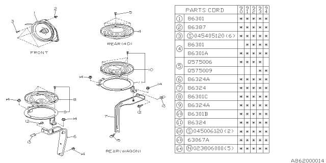 1992 Subaru Legacy Audio Parts - Speaker Diagram