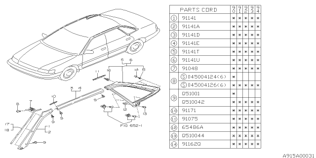 1993 Subaru Legacy Molding Diagram 1