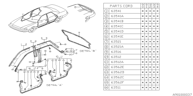 1991 Subaru Legacy Weather Strip Diagram 1