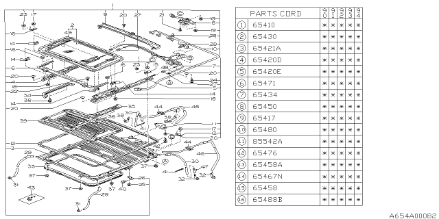 1992 Subaru Legacy Sunroof Lid Assembly Diagram for 65430AA010