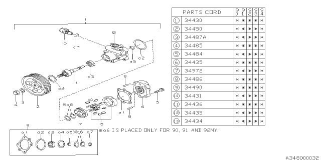 1990 Subaru Legacy Power Steering Pump Assembly Diagram for 34411AA010