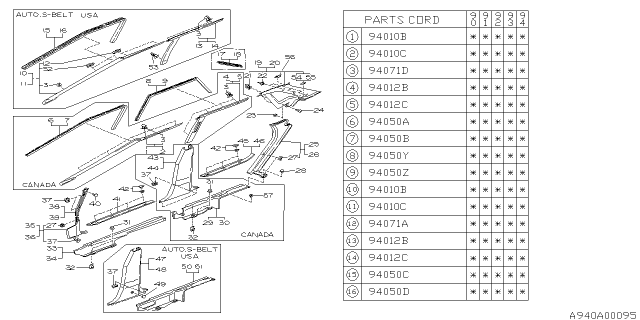 1992 Subaru Legacy Inner Trim Diagram 1