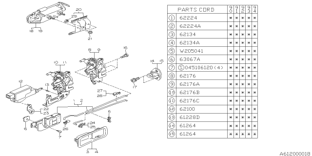 1994 Subaru Legacy Rear Door Parts - Latch & Handle Diagram 1