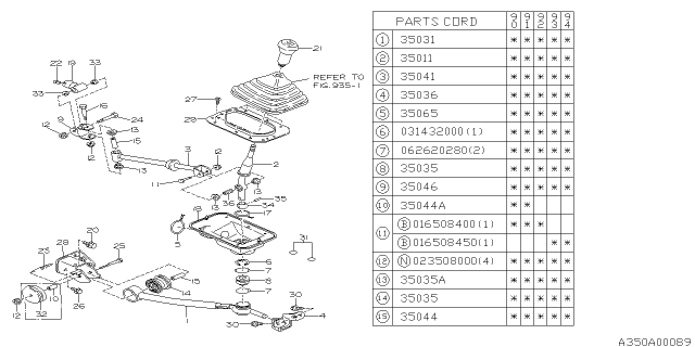 1992 Subaru Legacy Gear Shift Lever Assembly Diagram for 35011AA020