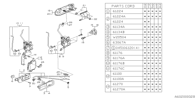 1992 Subaru Legacy Front Door Parts - Latch & Handle Diagram 1