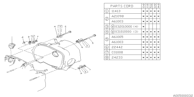 1993 Subaru Legacy Timing Hole Plug & Transmission Bolt Diagram