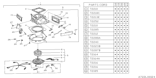 1992 Subaru Legacy Heater Blower Assembly Diagram for 72020AA061
