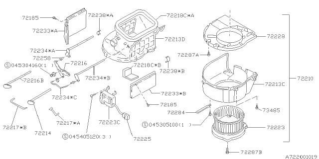 1997 Subaru Legacy Heater Blower Assembly Diagram for 72210AC110