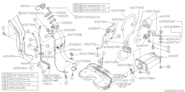 1998 Subaru Legacy Filler Cap Assembly Diagram for 42032AC000