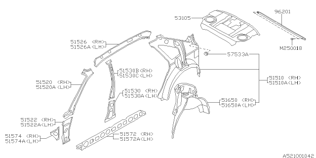 1999 Subaru Legacy Side Body Inner Diagram 1