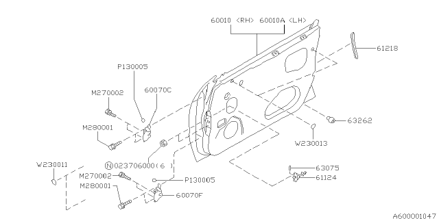1995 Subaru Legacy Check Assembly Door Front Diagram for 62302AC000