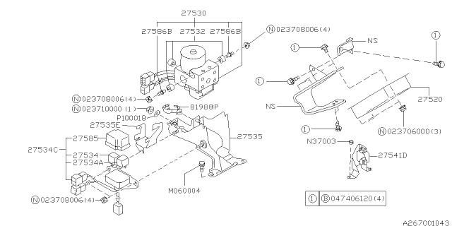 1997 Subaru Legacy PT370303 HYD Unit ECU Assembly Diagram for 27539AC04A