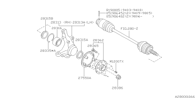 1995 Subaru Legacy Front Axle Oil Seal, Inner Diagram for 28015AA080